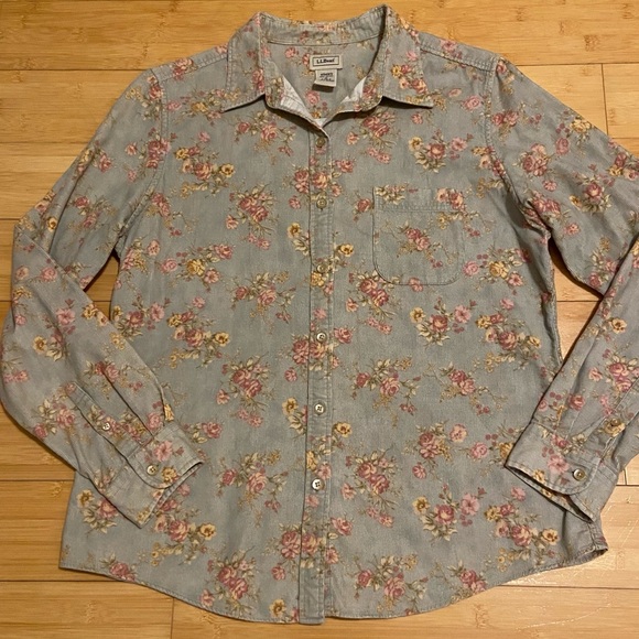 Vintage L.L.Bean Floral Corduroy Button Down Shirt Cottagecore Medium - Picture 3 of 6